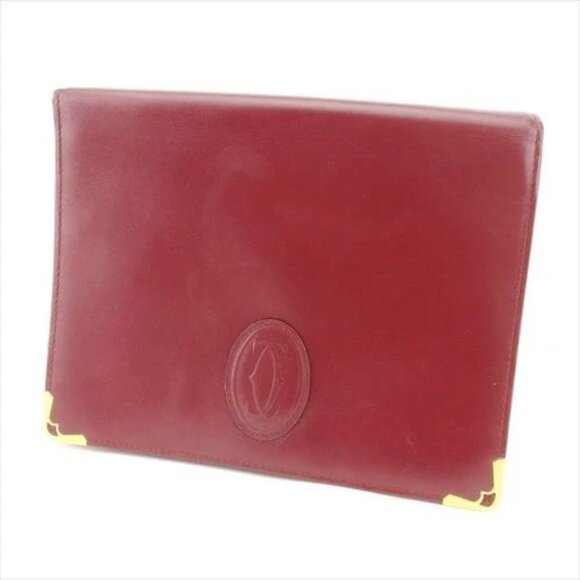 Cartier Clutch bag Mastline Red Gold leather Woman unisex Authentic Used D1986 - Picture 1 of 9